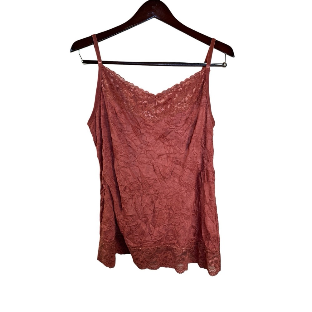 Vintage Dressbarn Y2K Lace Trim Camisole Top Orange Crinkle Plus Size 2X Boho